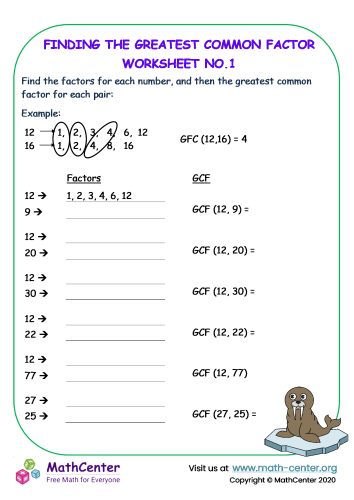 Finding the Greatest Common Factor - Worksheet No.1 | Worksheets ...