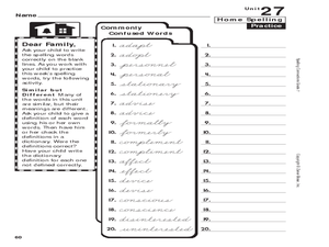 Home Spelling Practice: Commonly Confused Words Worksheet for 6th ...