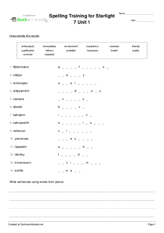 commonly misspelled words middle school worksheet