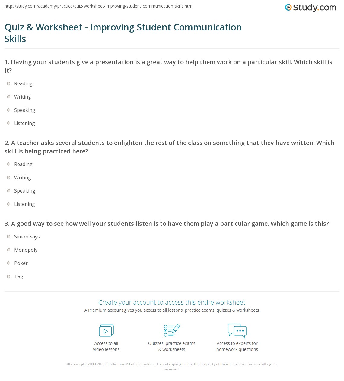 Quiz &  Worksheet - Improving Student Communication Skills | Study.com