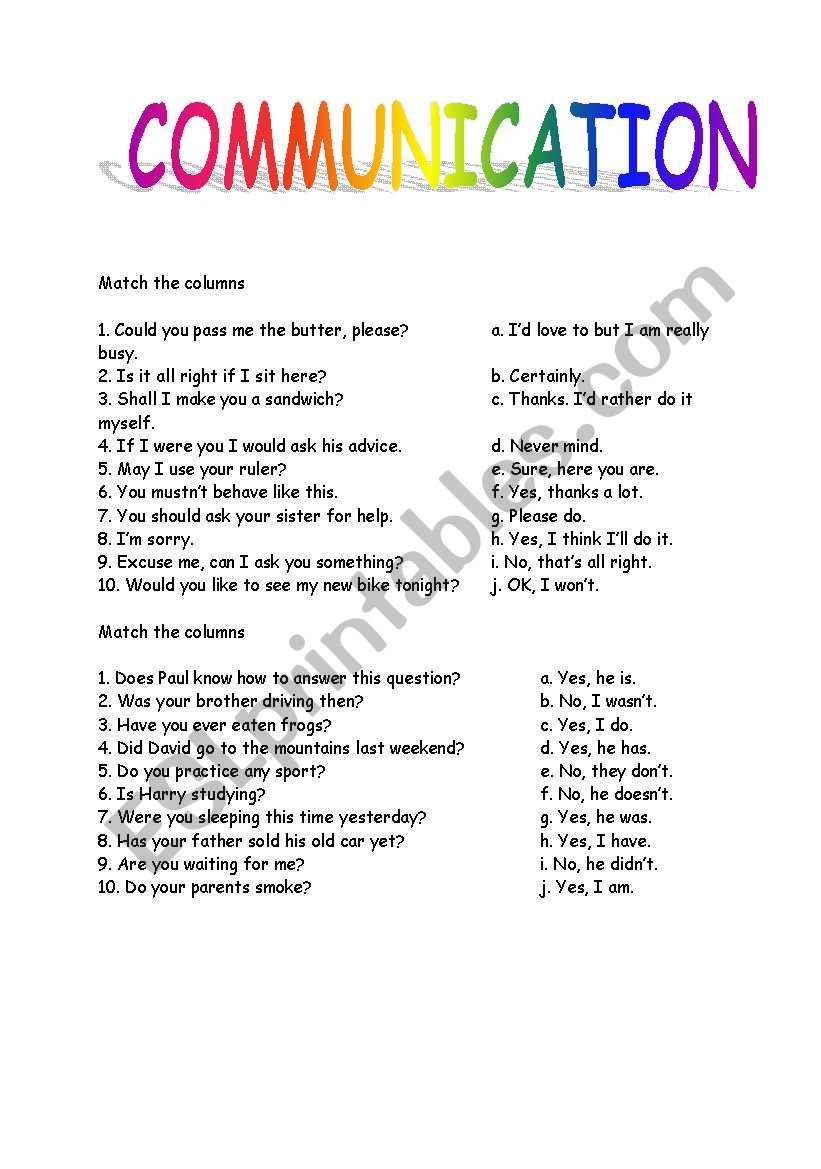 English worksheets: Communication
