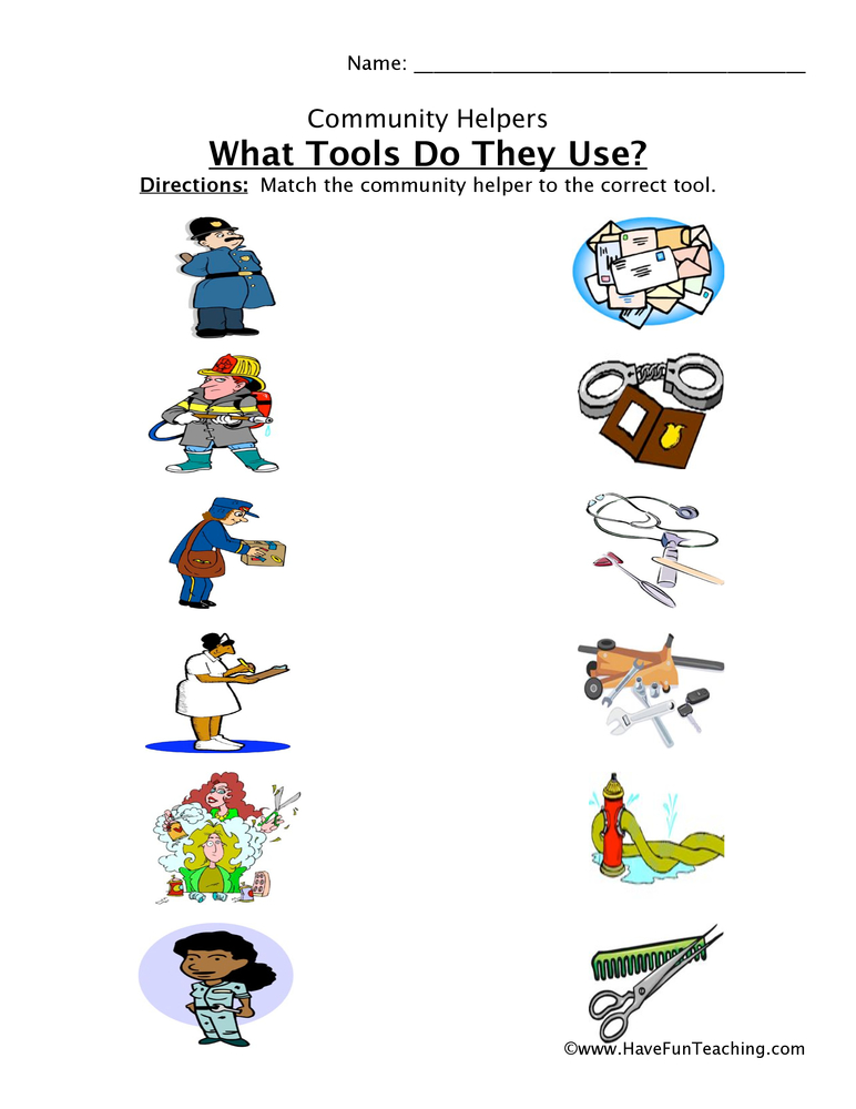 community helpers matching printable