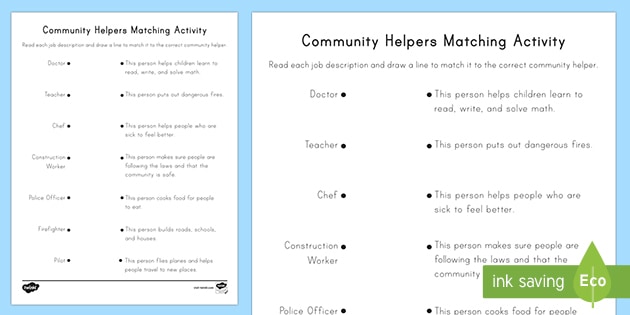 Community Helpers Sentence Matching Activity (teacher made)