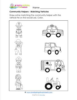 Community Helpers - Matching Vehicles | A Wellspring