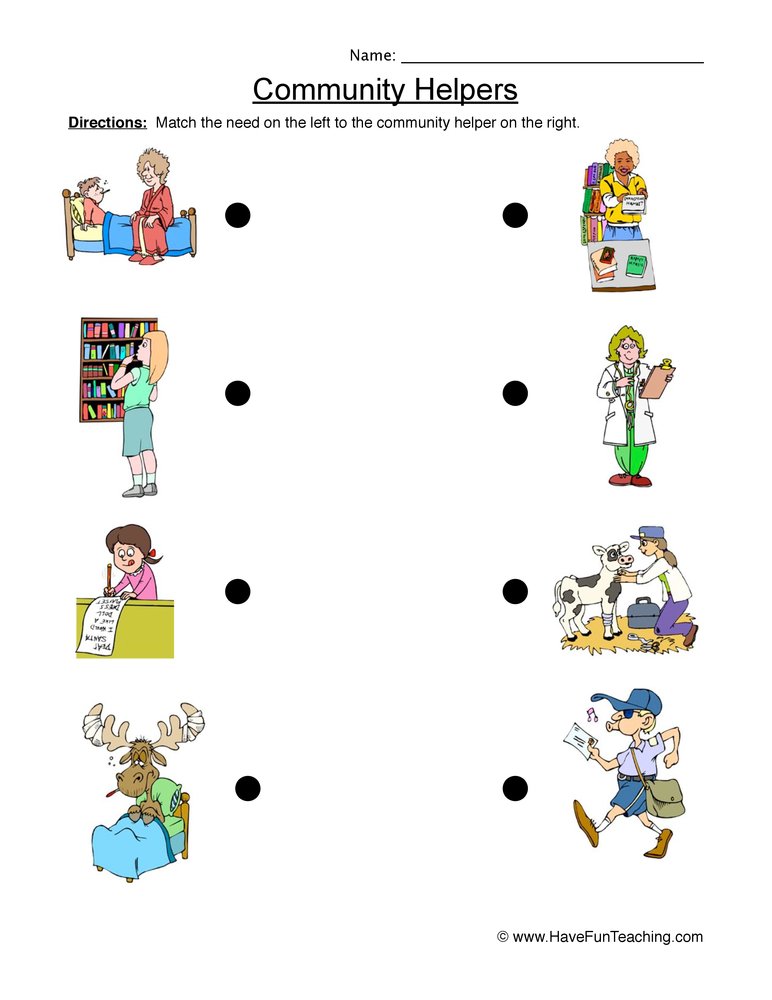 Community Helper Matching Worksheet by Teach Simple