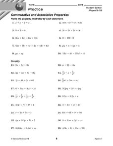 Commutative and Associative Properties Worksheet for 7th - 10th ...