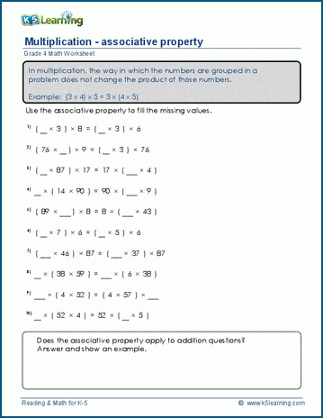 commutative and associative properties worksheet