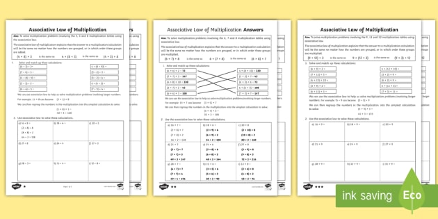 Associative Law Multiplication Differentiated Worksheet / Worksheets