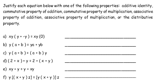 distributive associative commutative properties worksheet ...
