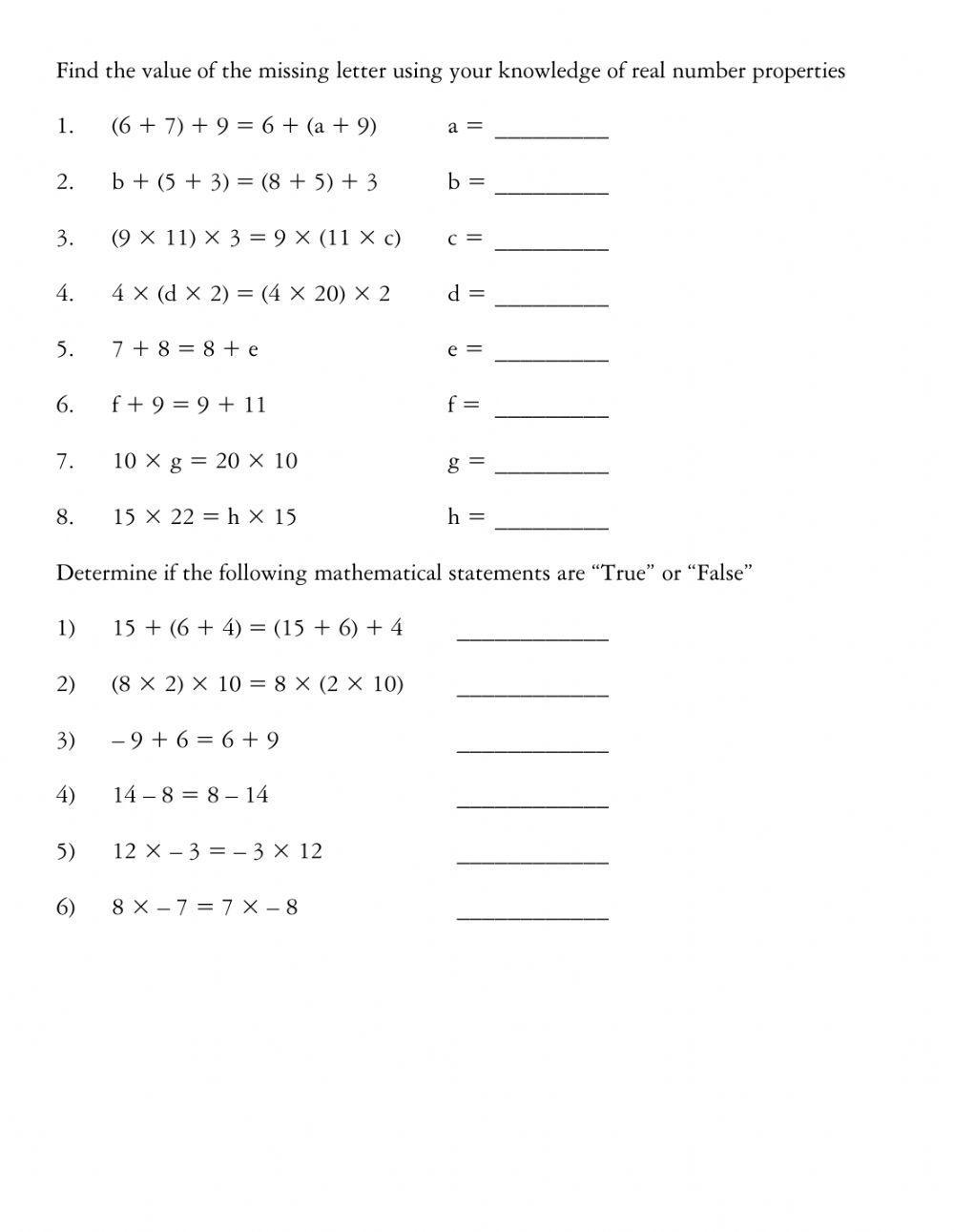Commutative &  Associative Properties worksheet  