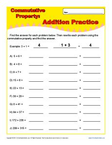 commutative Property Addition Practice for 1st and 2nd Grade