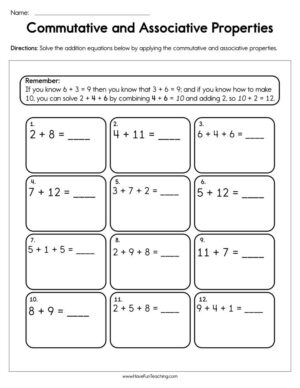 Commutative and Associative Properties Worksheet  