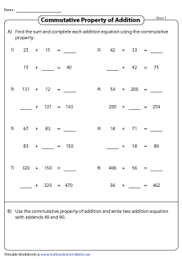 Commutative Property of Addition Worksheets