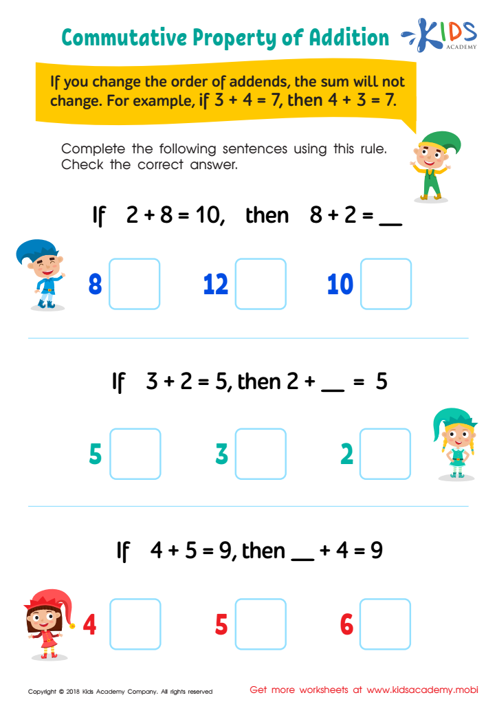 commutative property addition worksheet first grade