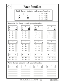 Fact families, part 3 | 1st grade Math Worksheet | GreatSchools