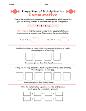 Properties of Multiplication: Commutative | Worksheet 