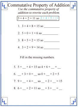commutative property of addition worksheet