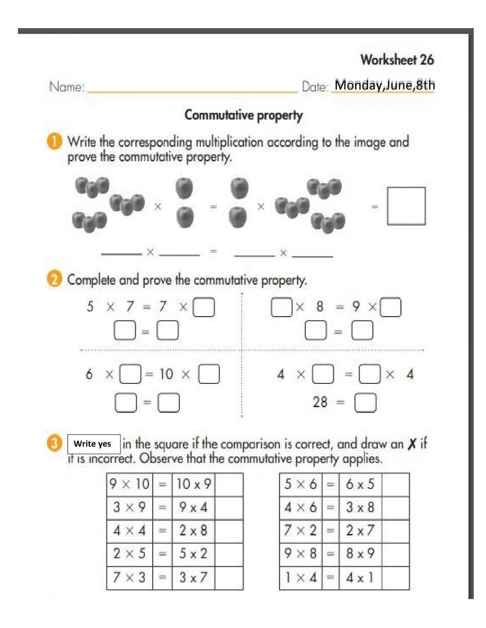 commutative property of multiplication worksheet pdf