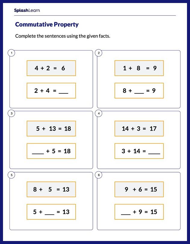 commutative property practice worksheet