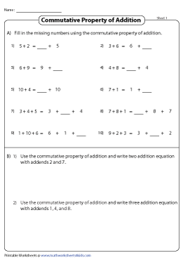 Commutative Property of Addition Worksheets