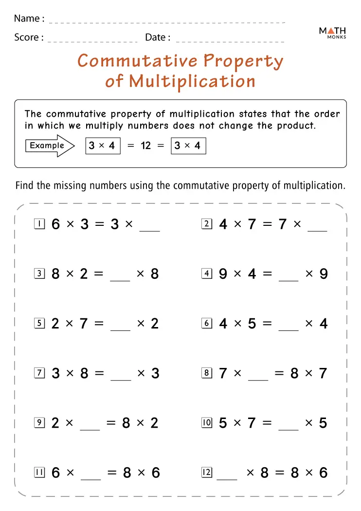 Commutative Property of Multiplication Worksheets - Math Monks
