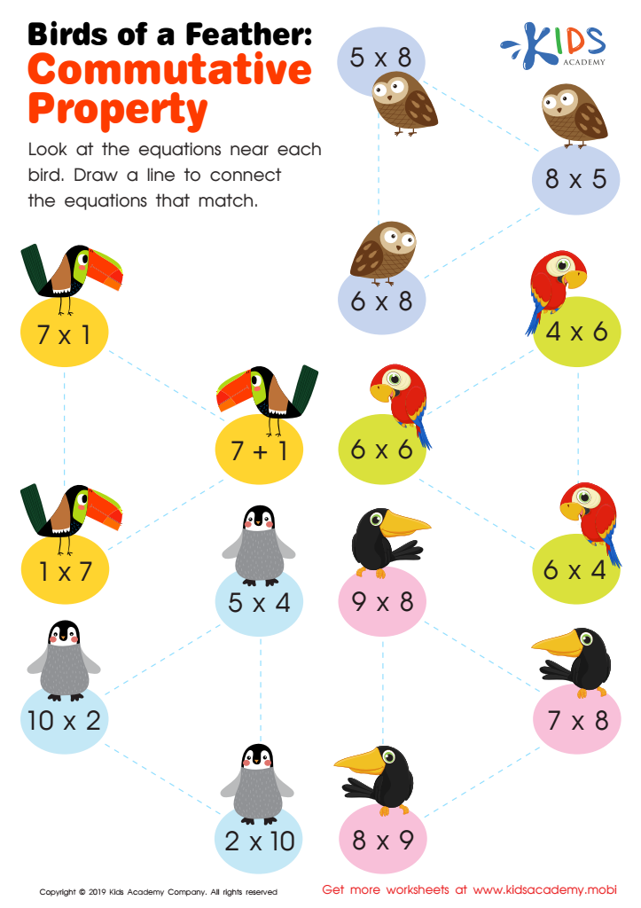 Birds of a Feather: Commutative Property Worksheet for kids