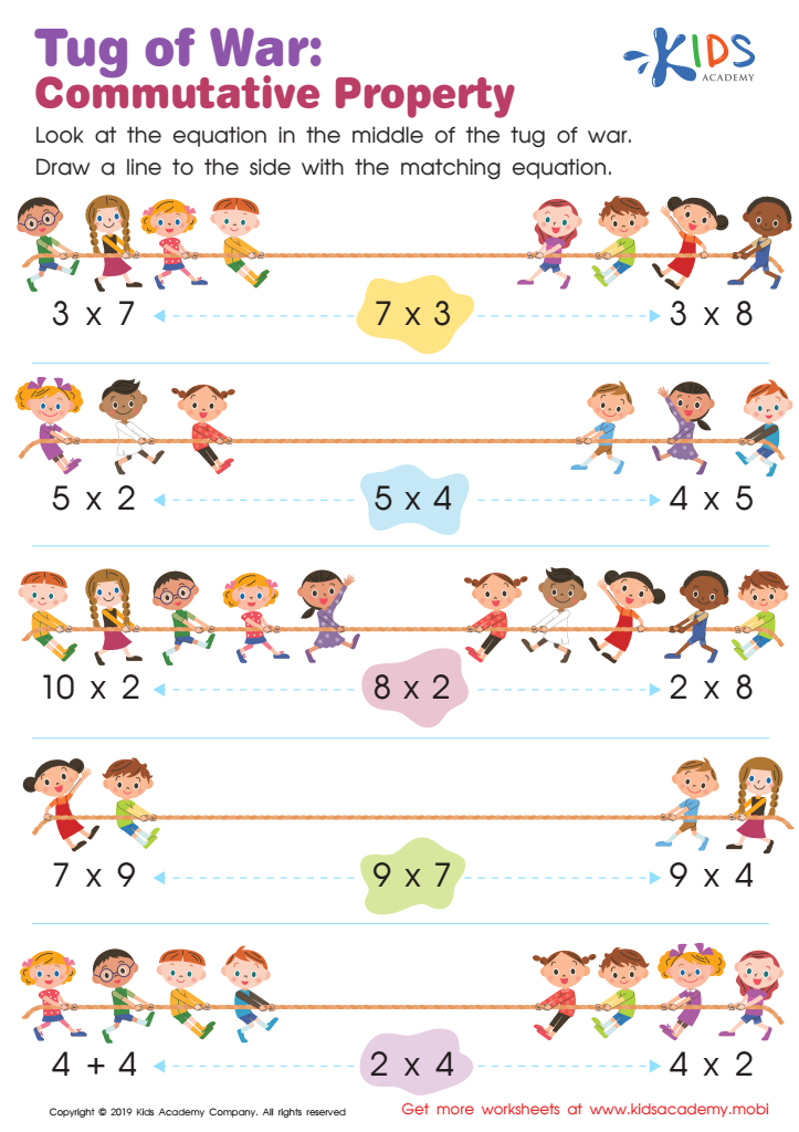 Tug of War: Commutative Property Worksheet for kids
