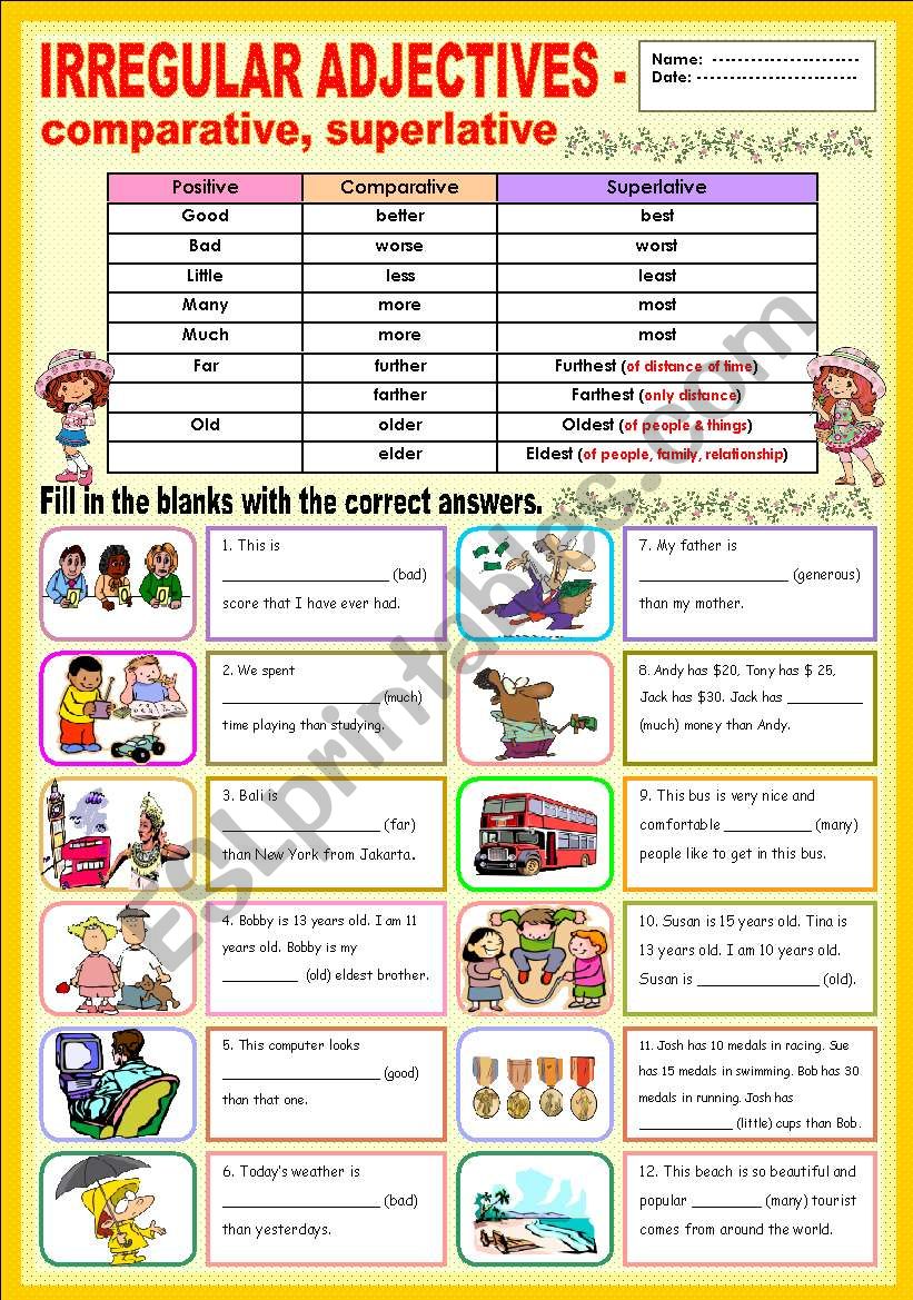 Irregular adjectives - comparative, superlative - ESL worksheet by ...