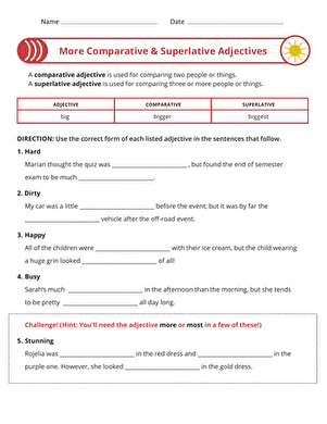 More Comparative &  Superlative Adjectives | Worksheet 