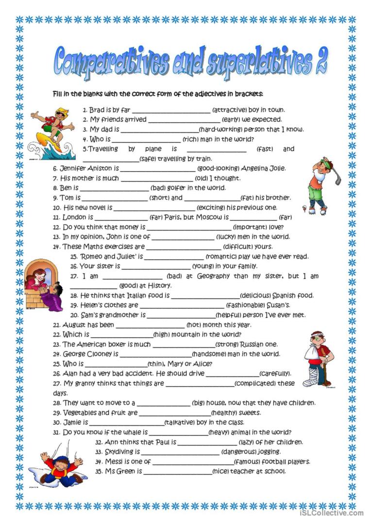 comparatives and superlatives: English ESL worksheets pdf &  doc