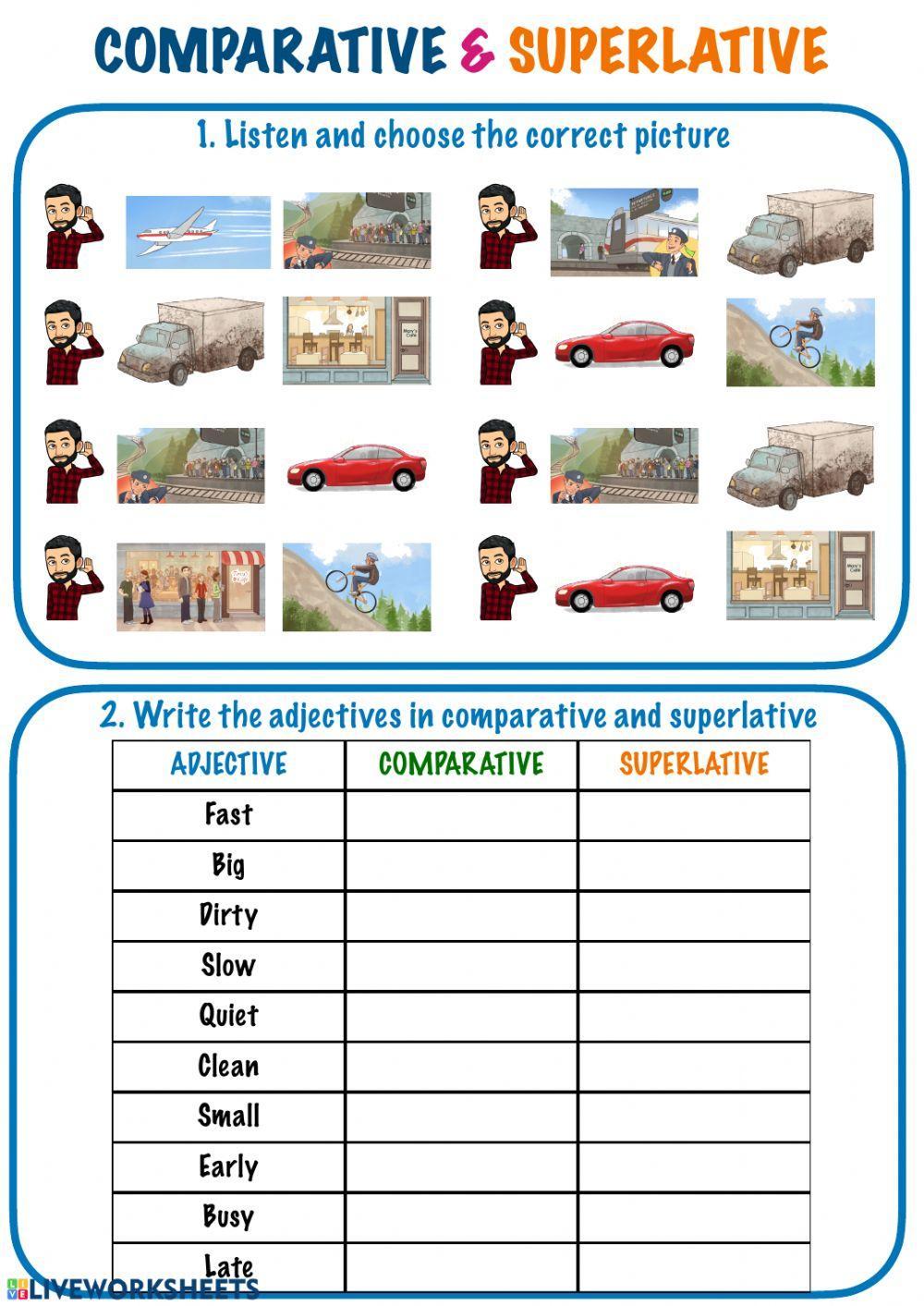 Comparatives and superlatives online exercise for 5th Grade Live