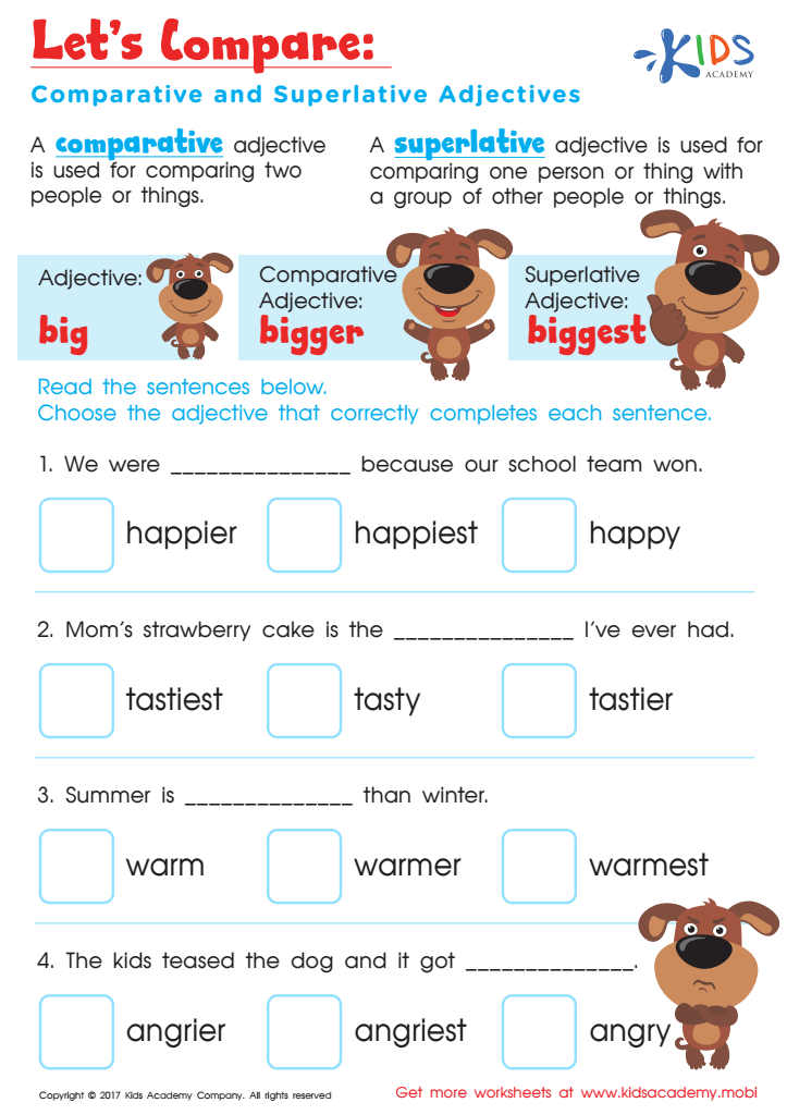 Comparative and Superlative Worksheet: Free Printable PDF for Children
