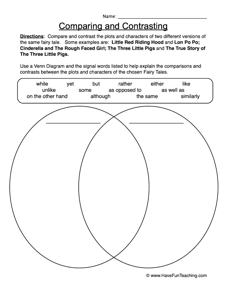 compare and contrast first grade worksheet