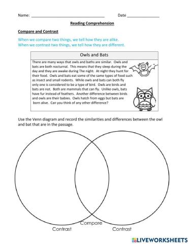 Compare and Contrast online pdf worksheet for Grade 3 | Live ...