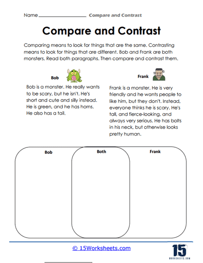 compare and contrast free worksheet