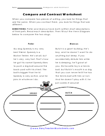 Compare and Contrast Worksheets