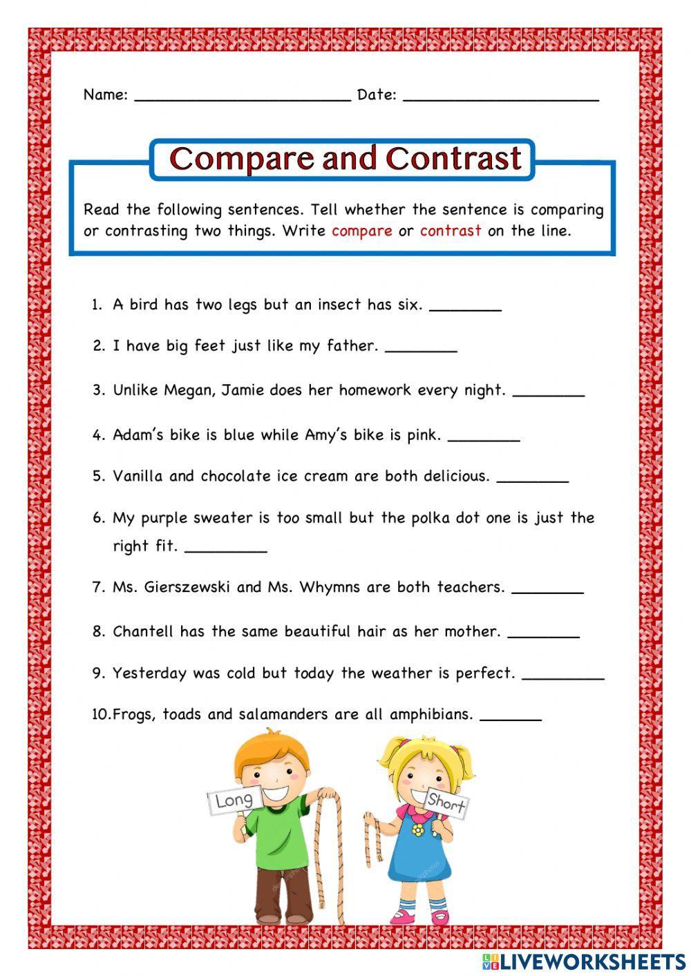 compare and contrast worksheet 3rd grade free