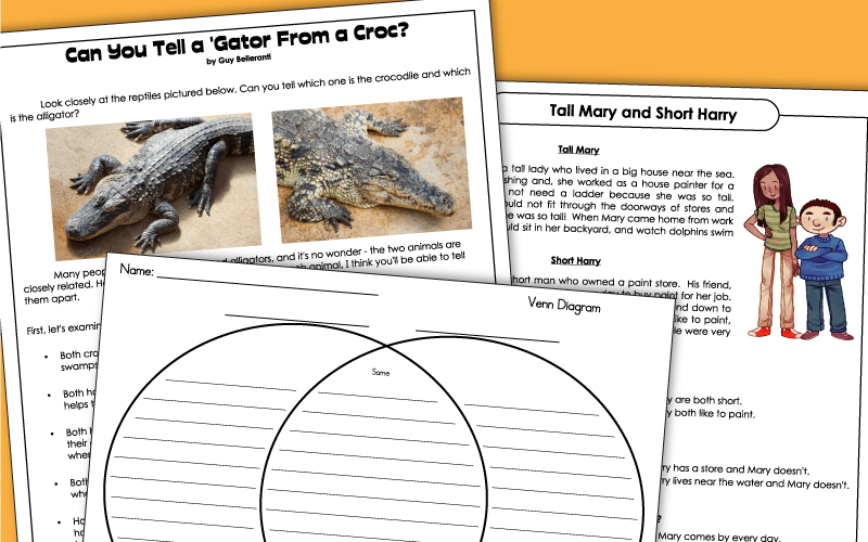 compare and contrast worksheet 3rd grade free