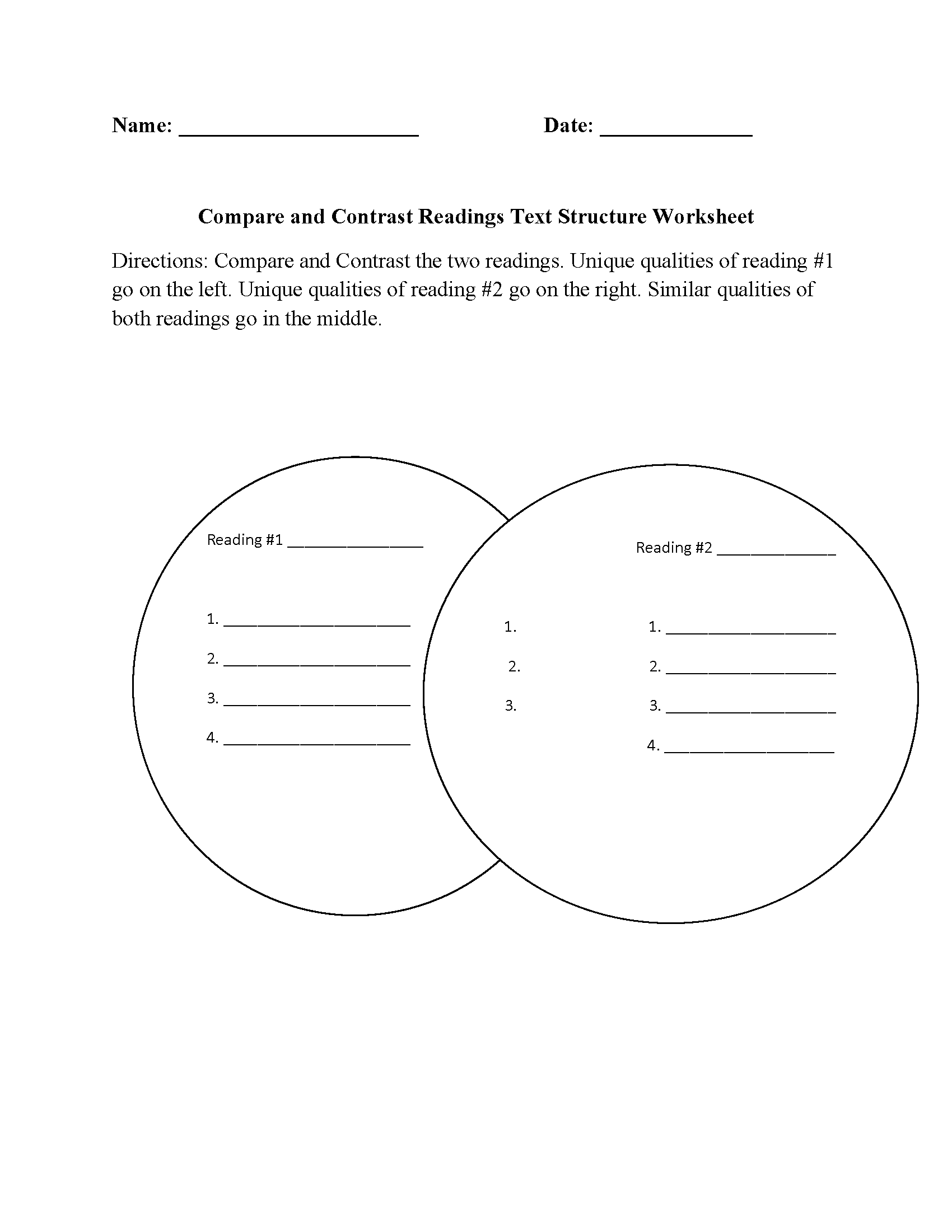 compare and contrast worksheet 4th grade