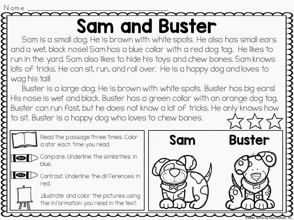 compare and contrast worksheet for 1st grade