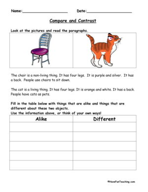 compare and contrast worksheet for 1st grade
