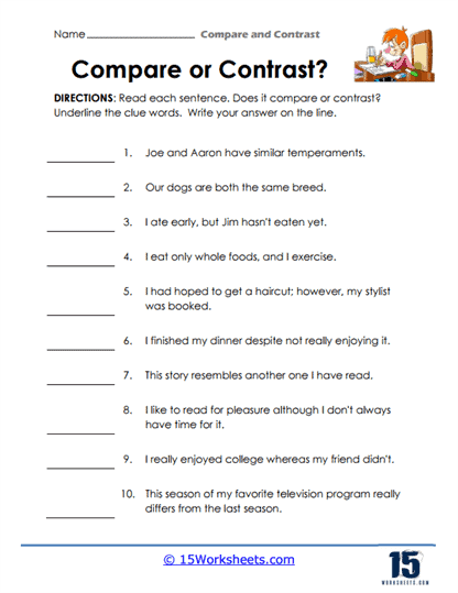compare and contrast worksheet for 3rd grade
