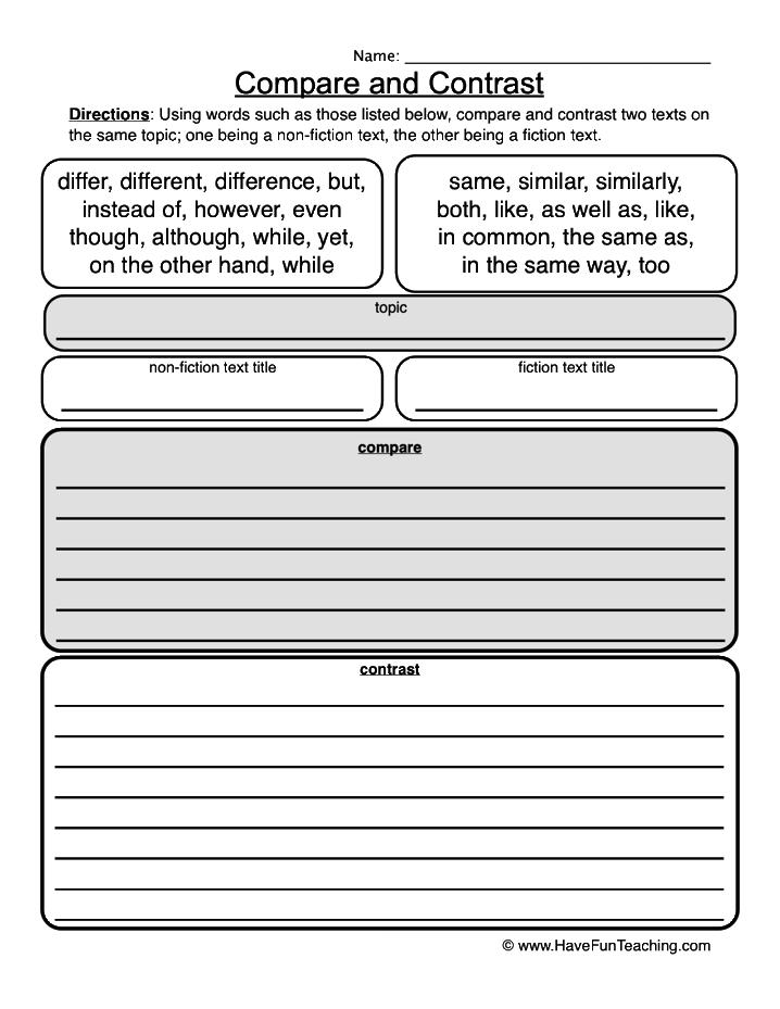 Compare and Contrast Worksheet Fiction and Non-Fiction - Have Fun ...