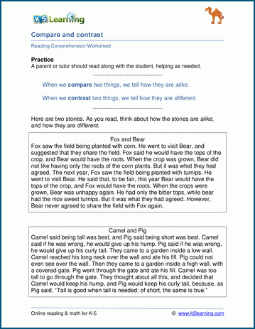 Compare and Contrast Texts | Worsheets library