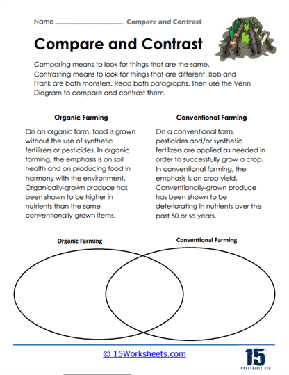 compare and contrast worksheet high school