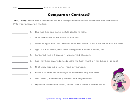 compare and contrast worksheet pdf