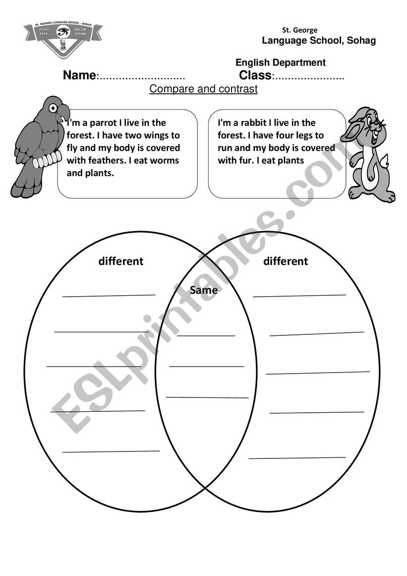 compare and contrast worksheet pdf