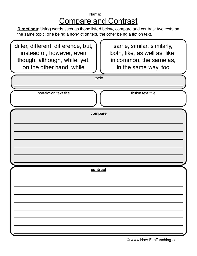 compare and contrast worksheet pdf