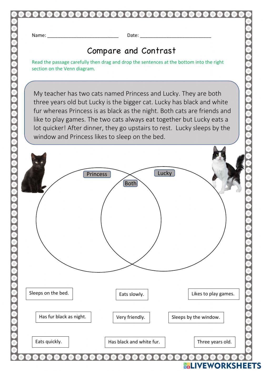 Compare and Contrast interactive worksheet for 3  