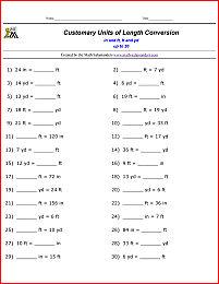 Convert Customary Units of Length Worksheets